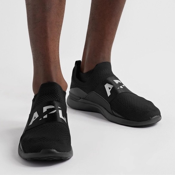 APL $245 Athletic Black Bliss Logo-Print TechLoom Slip-On Running Sneakers Sz 13